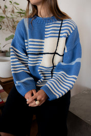 Checked Handknit Jumper - Blue