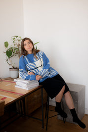 Checked Handknit Jumper - Blue