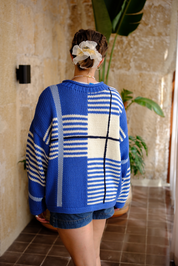 Checked Handknit Jumper - Blue
