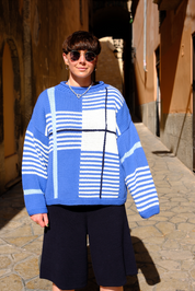 Checked Handknit Jumper - Blue