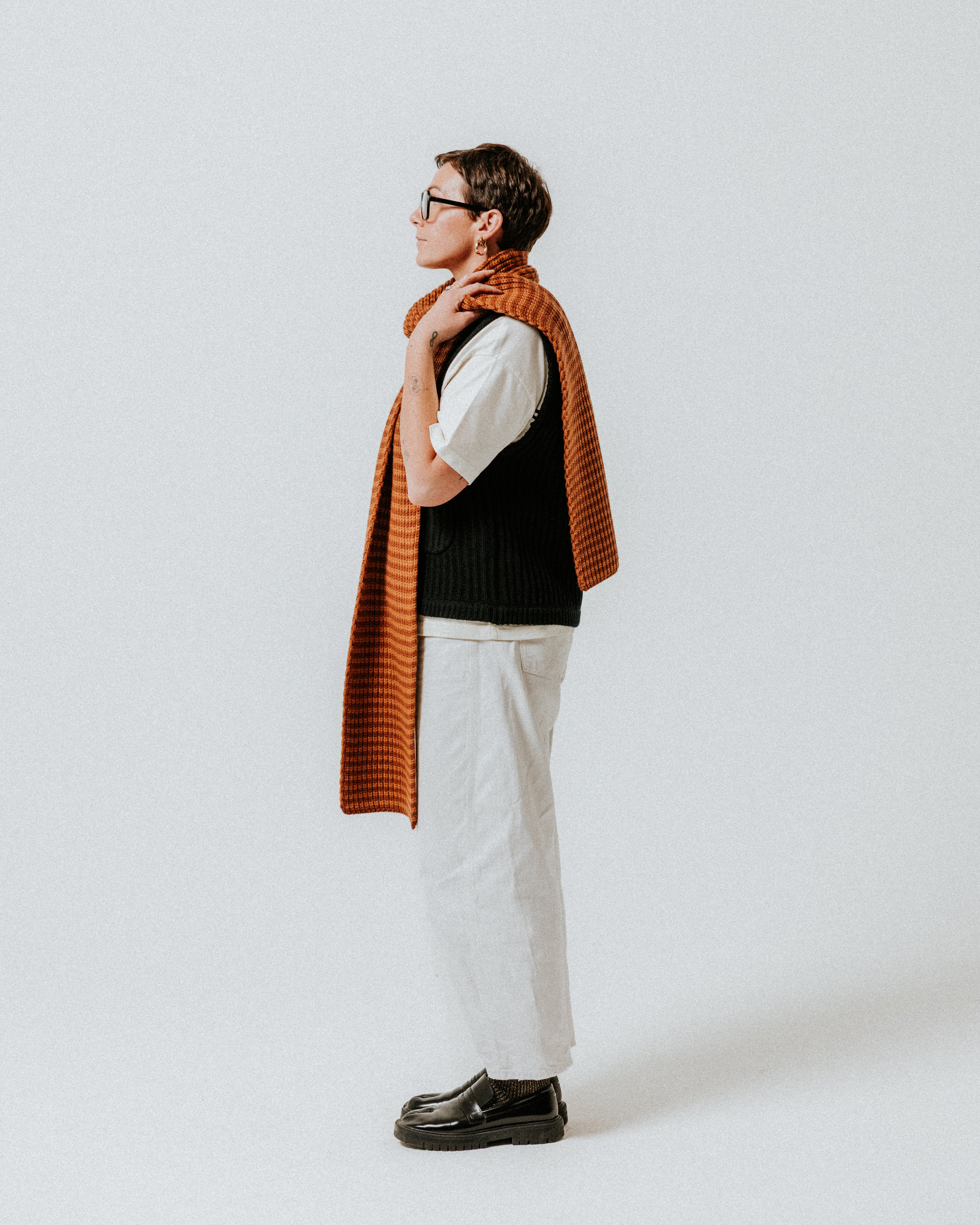 Fisherman Stripe Wool Scarf - Toffee & Brown