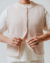 Fisherman Rib Wool Gilet - Mallow