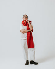 Fisherman Stripe Wool Scarf - Pink & Red