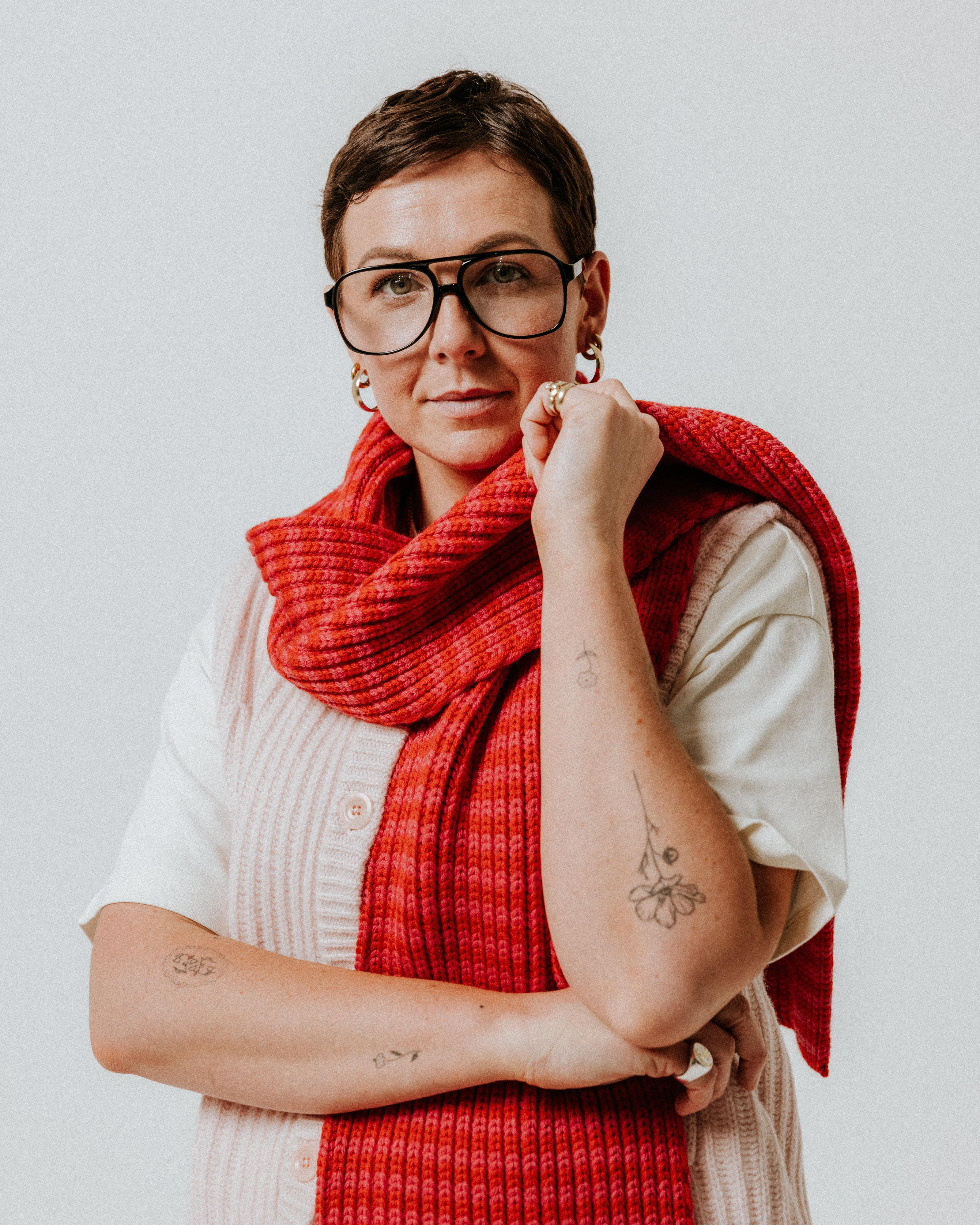 Fisherman Stripe Wool Scarf - Pink & Red