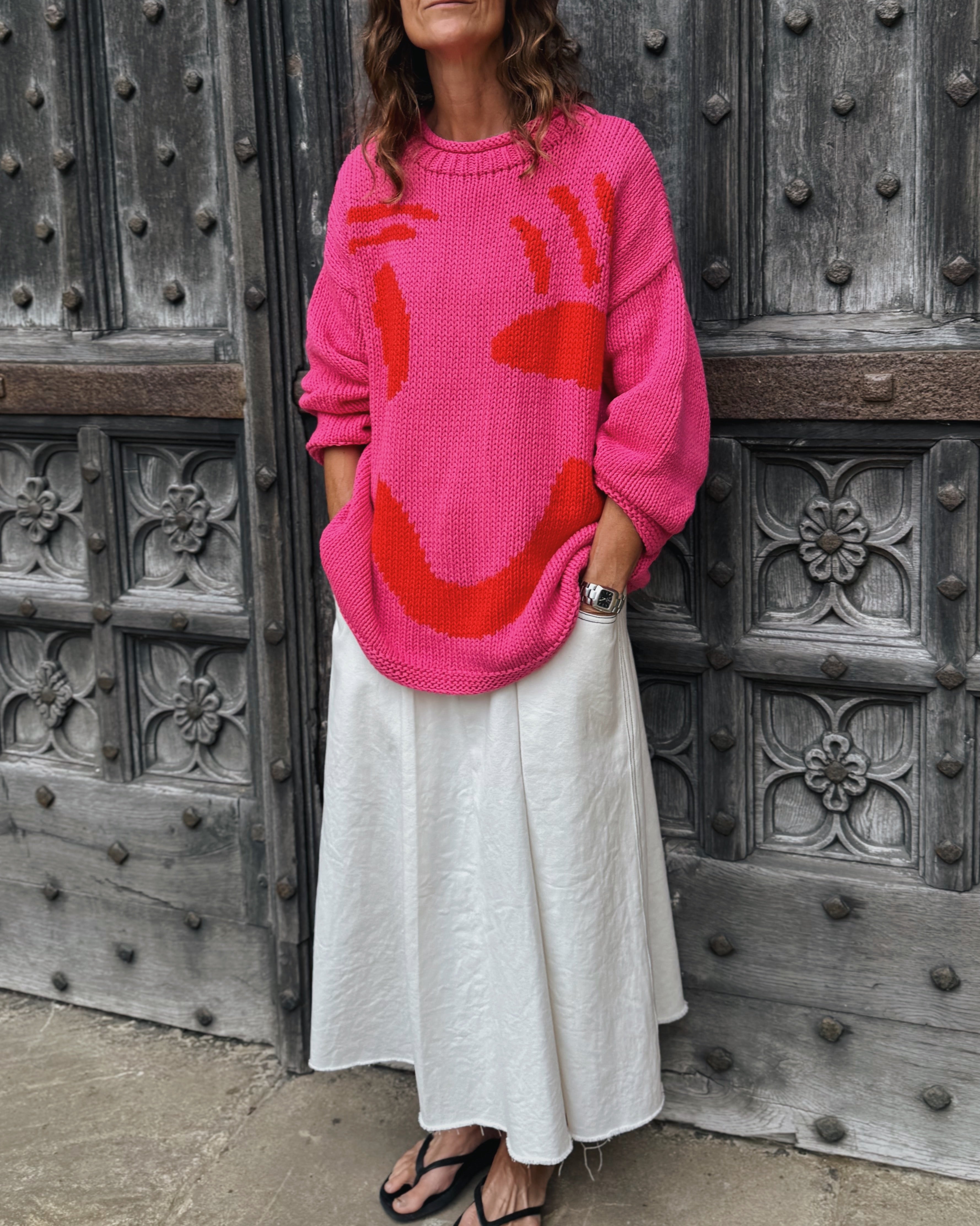 The FEEL GOOD Hand Knit Jumper - Pink & Red – The Slow Love