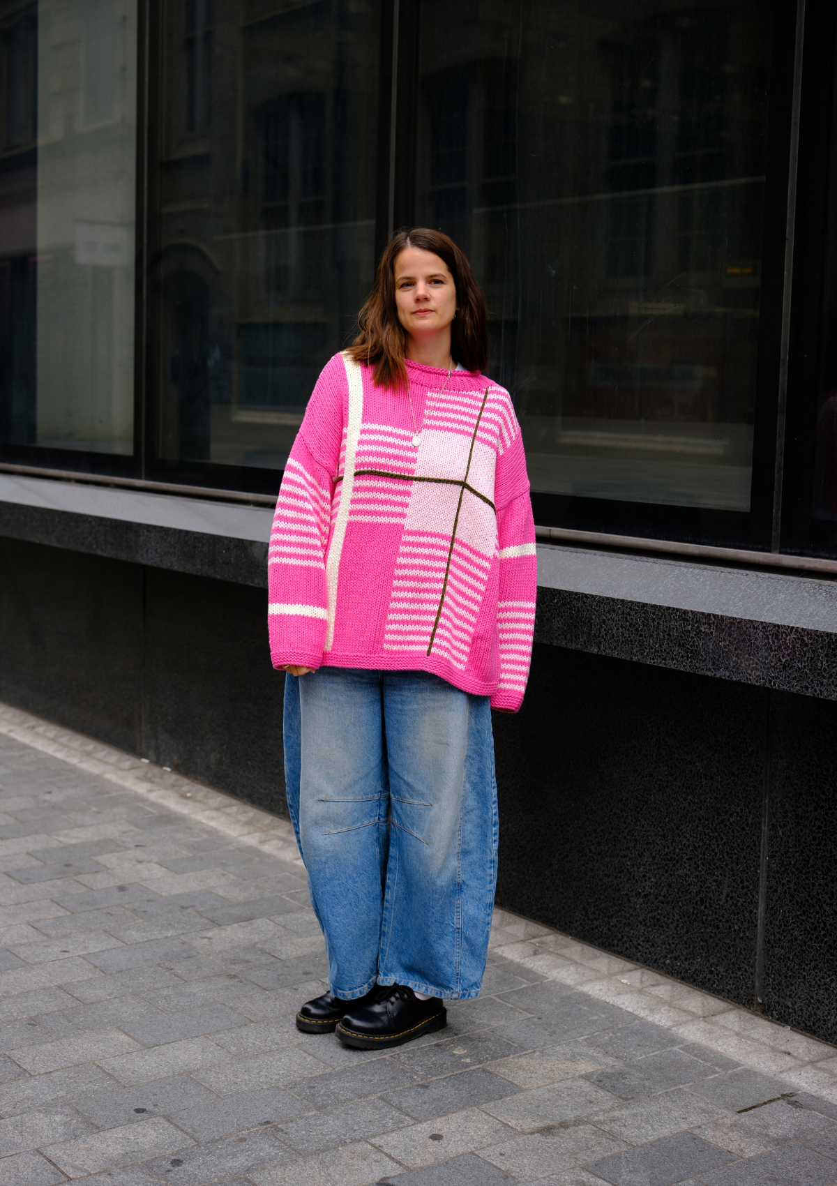 Checked Handknit Jumper - Pink