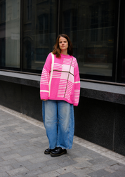 Checked Handknit Jumper - Pink