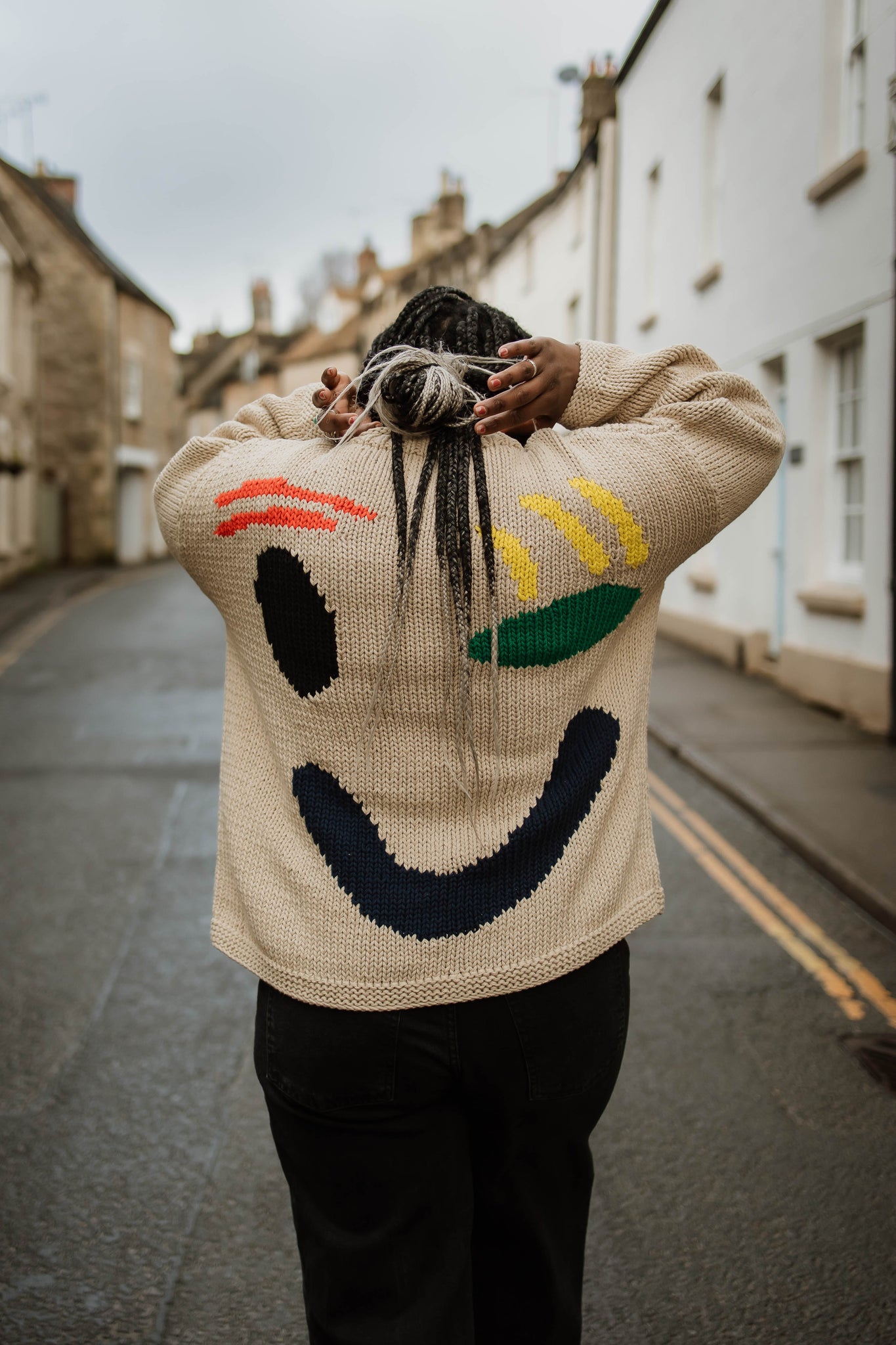Knitwear Happy Face Jumper Black Y2k Thorn Smiley Face Streerwear
