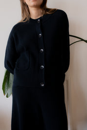 Boxy Crew Cardigan - Midnight Navy