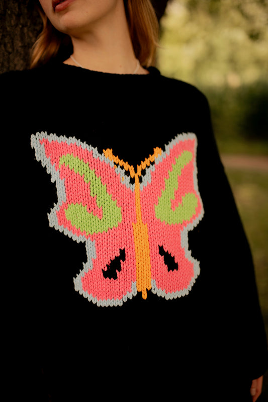 Neon Butterfly Hand Knit Jumper
