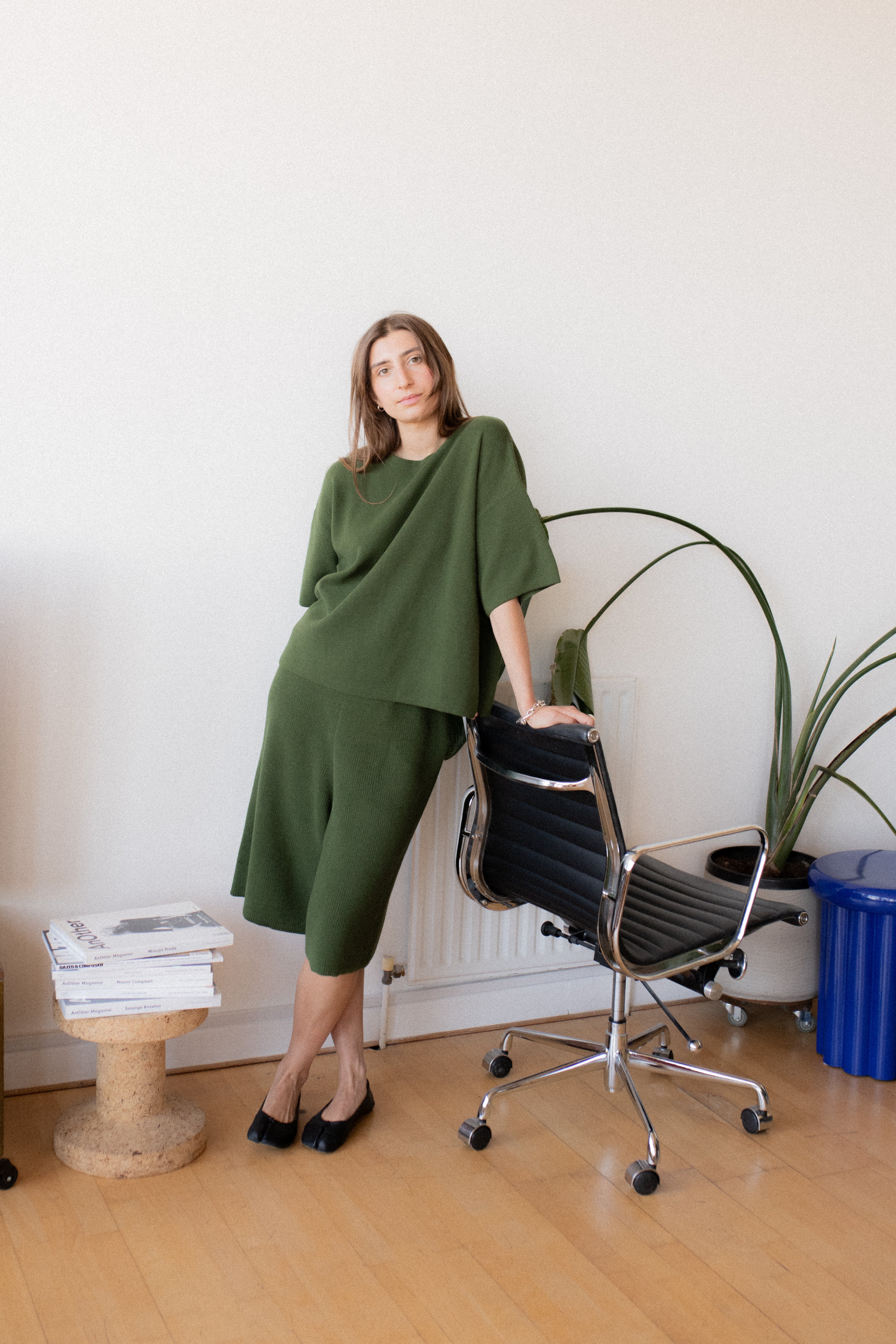 Knitted Tee- Olive Green