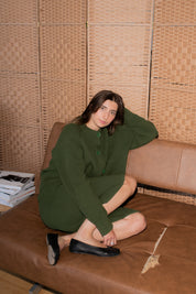 Boxy Crew Cardigan - Olive Green