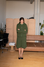 Boxy Crew Cardigan - Olive Green