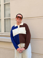 Rugby Merino Wool Top - Blue / Ecru / Dark Brown