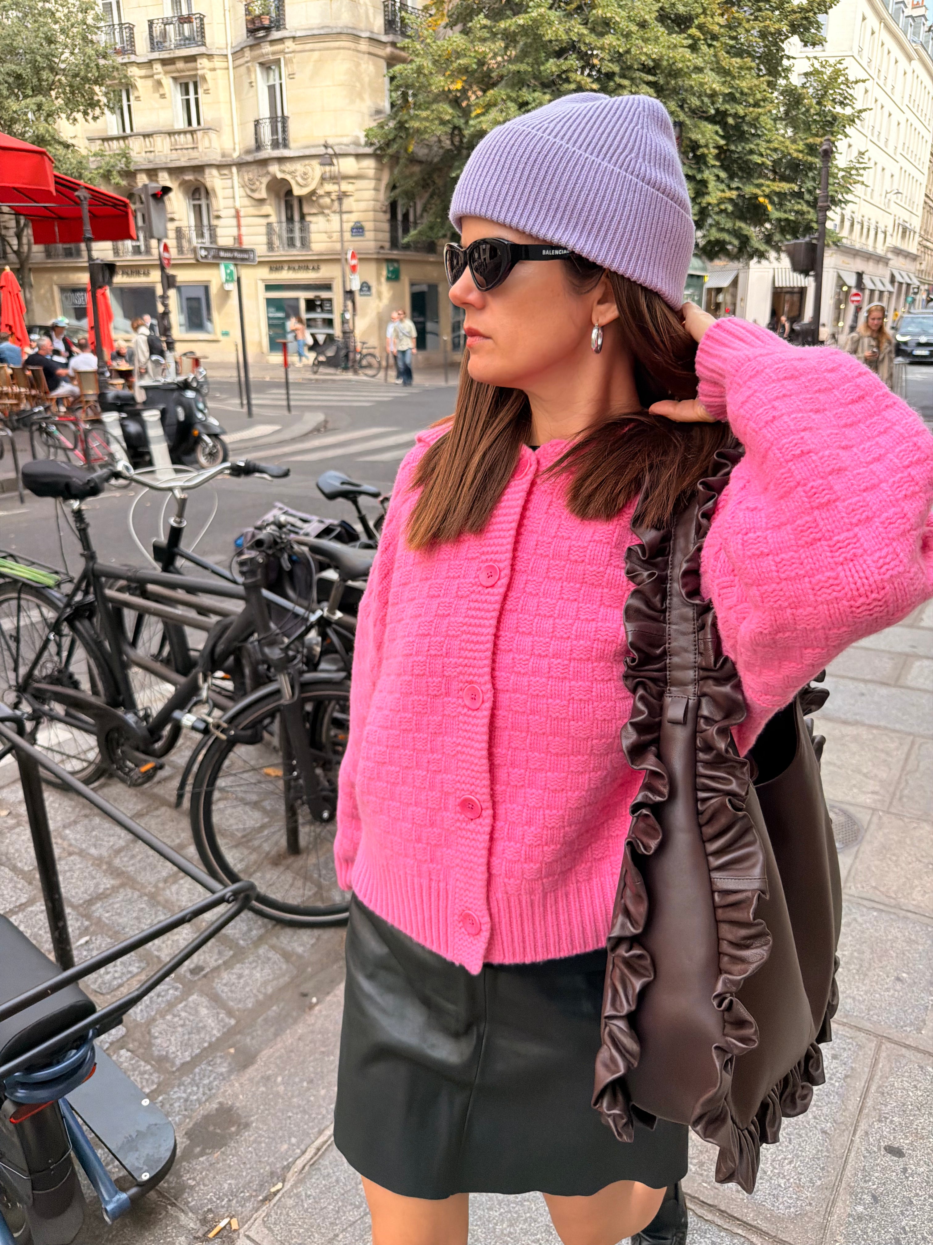 Sailor Collared Textured Cardigan - Pink