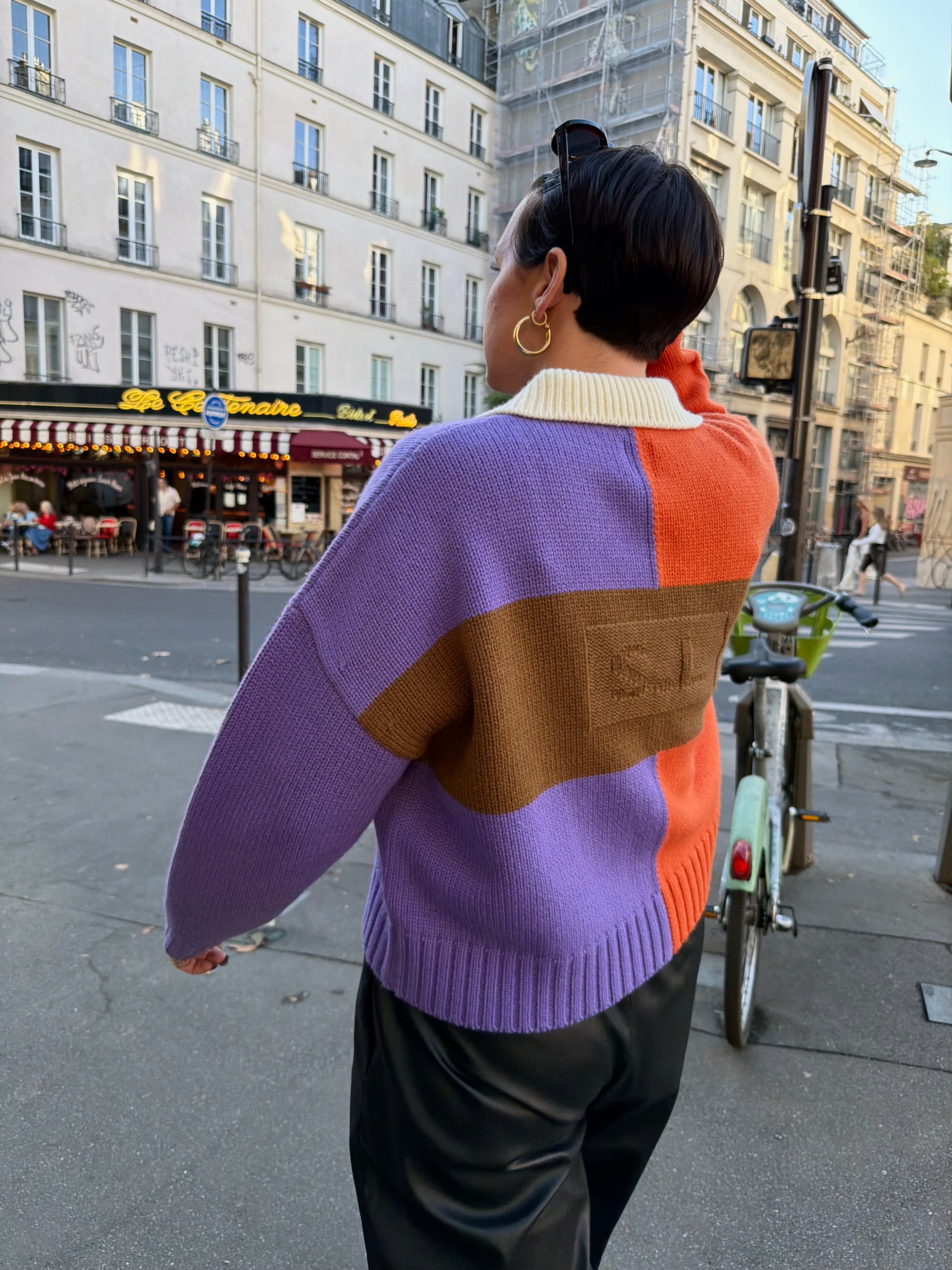 Rugby Merino Wool Top - Orange / Brown / Purple