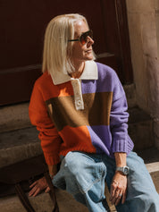 Rugby Merino Wool Top - Orange / Brown / Purple
