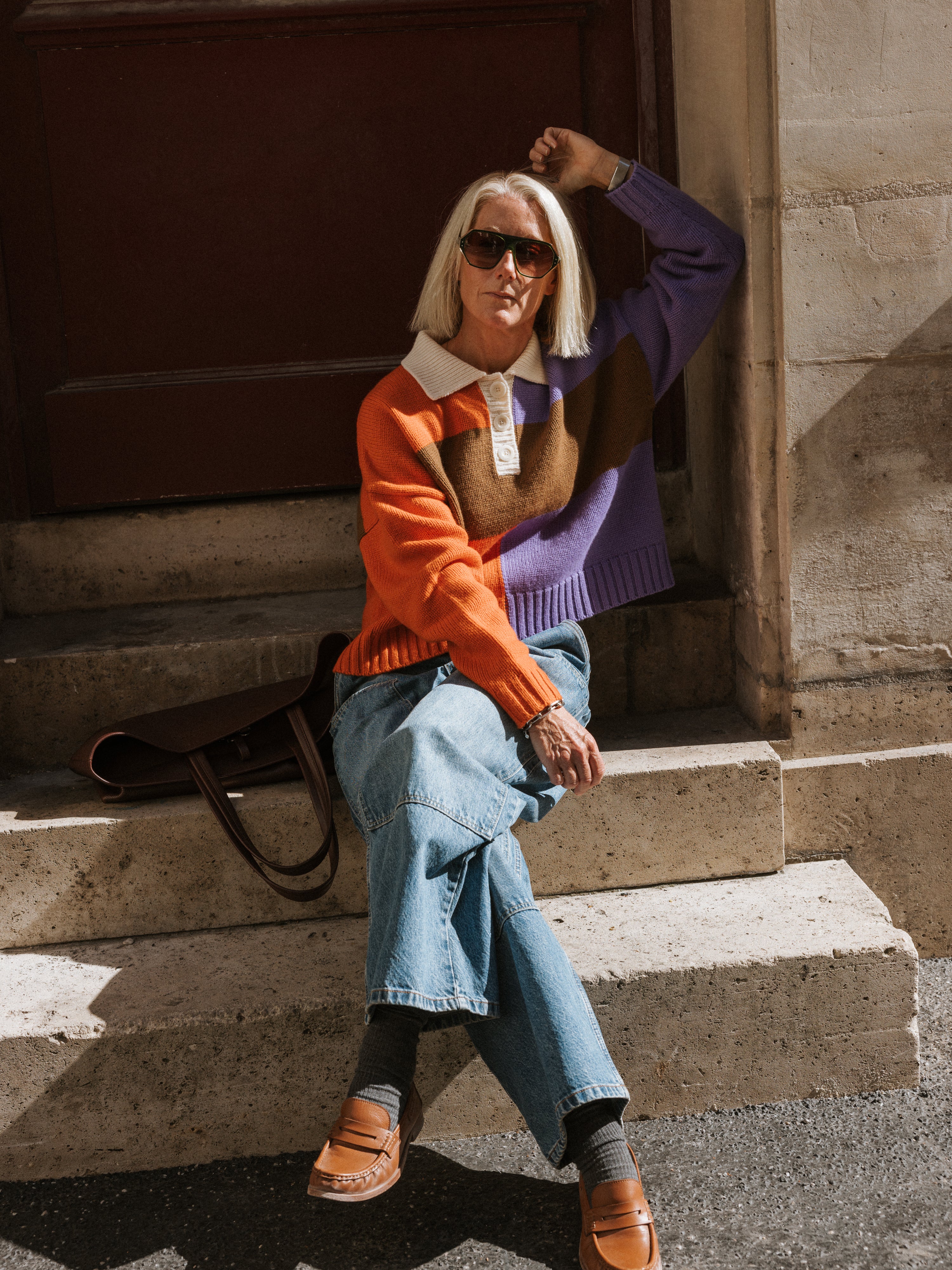Rugby Merino Wool Top - Orange / Brown / Purple