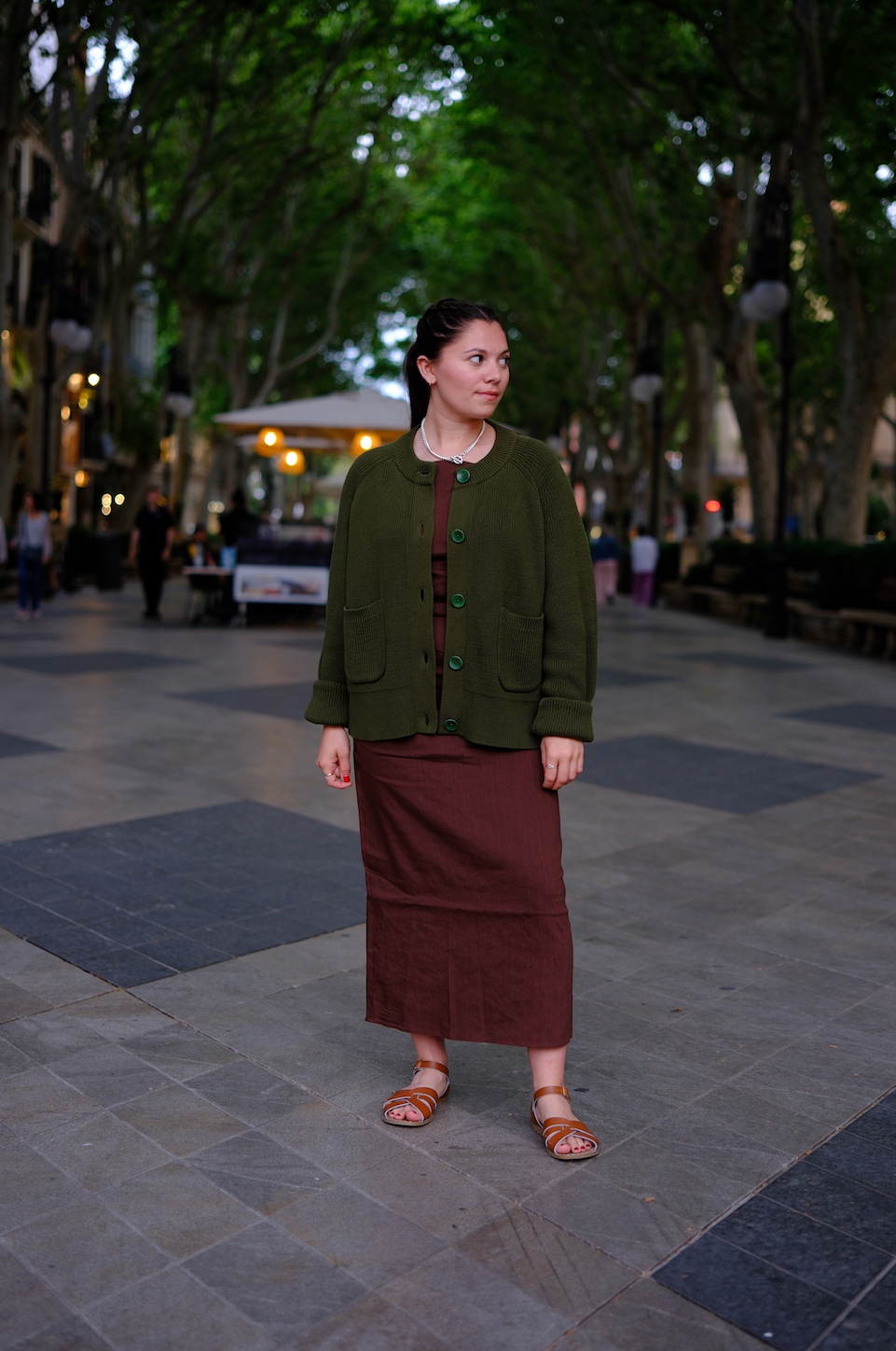 Boxy Crew Cardigan - Olive Green