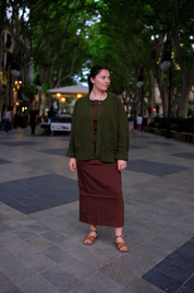 Boxy Crew Cardigan - Olive Green
