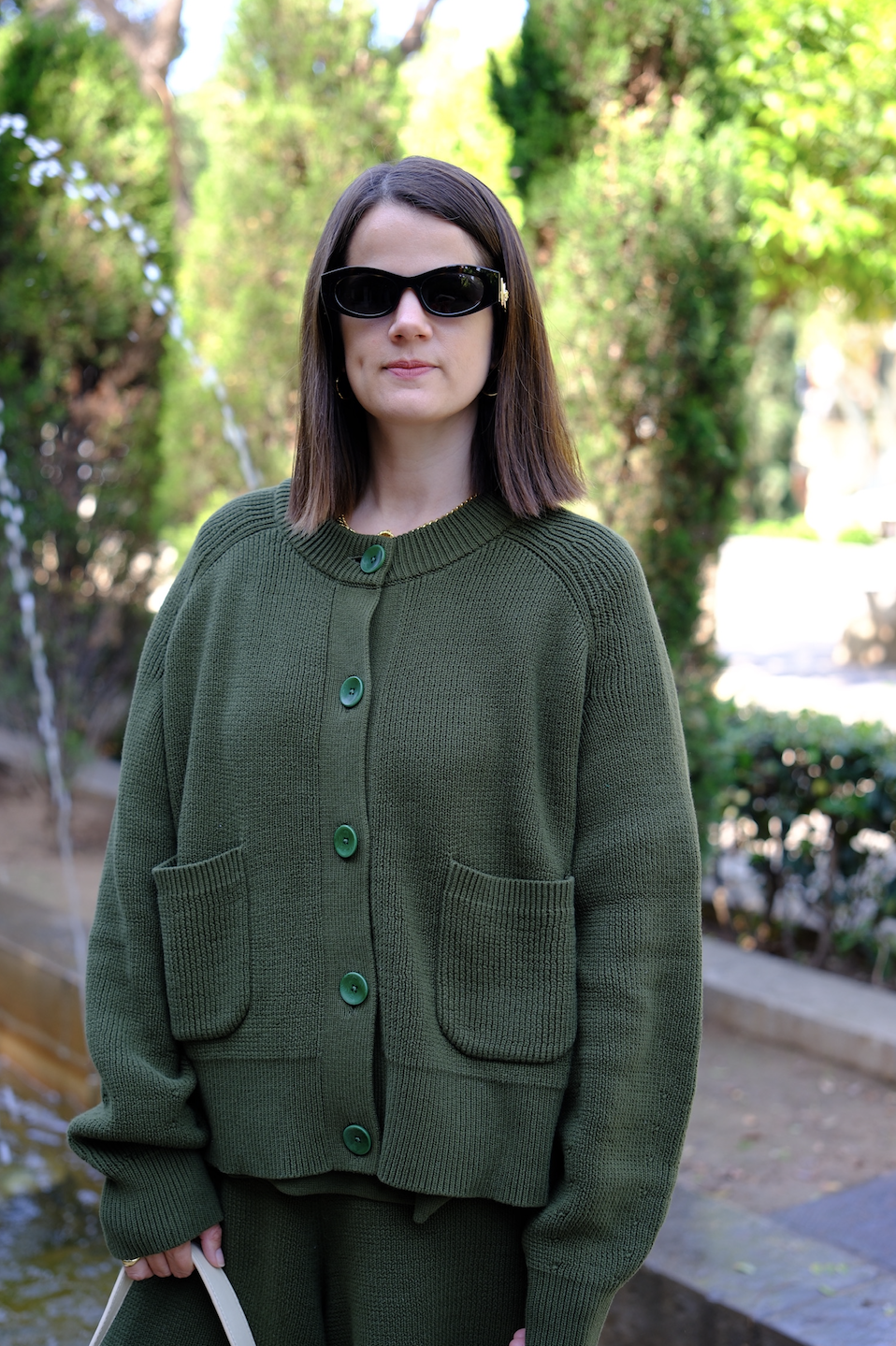Boxy Crew Cardigan - Olive Green