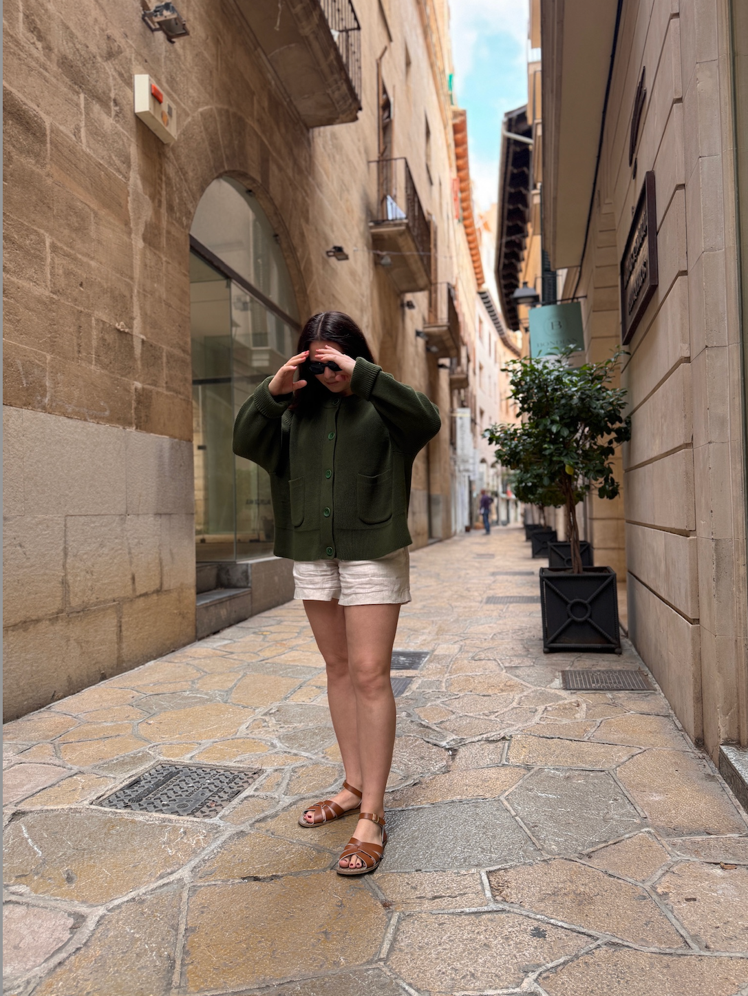 Boxy Crew Cardigan - Olive Green