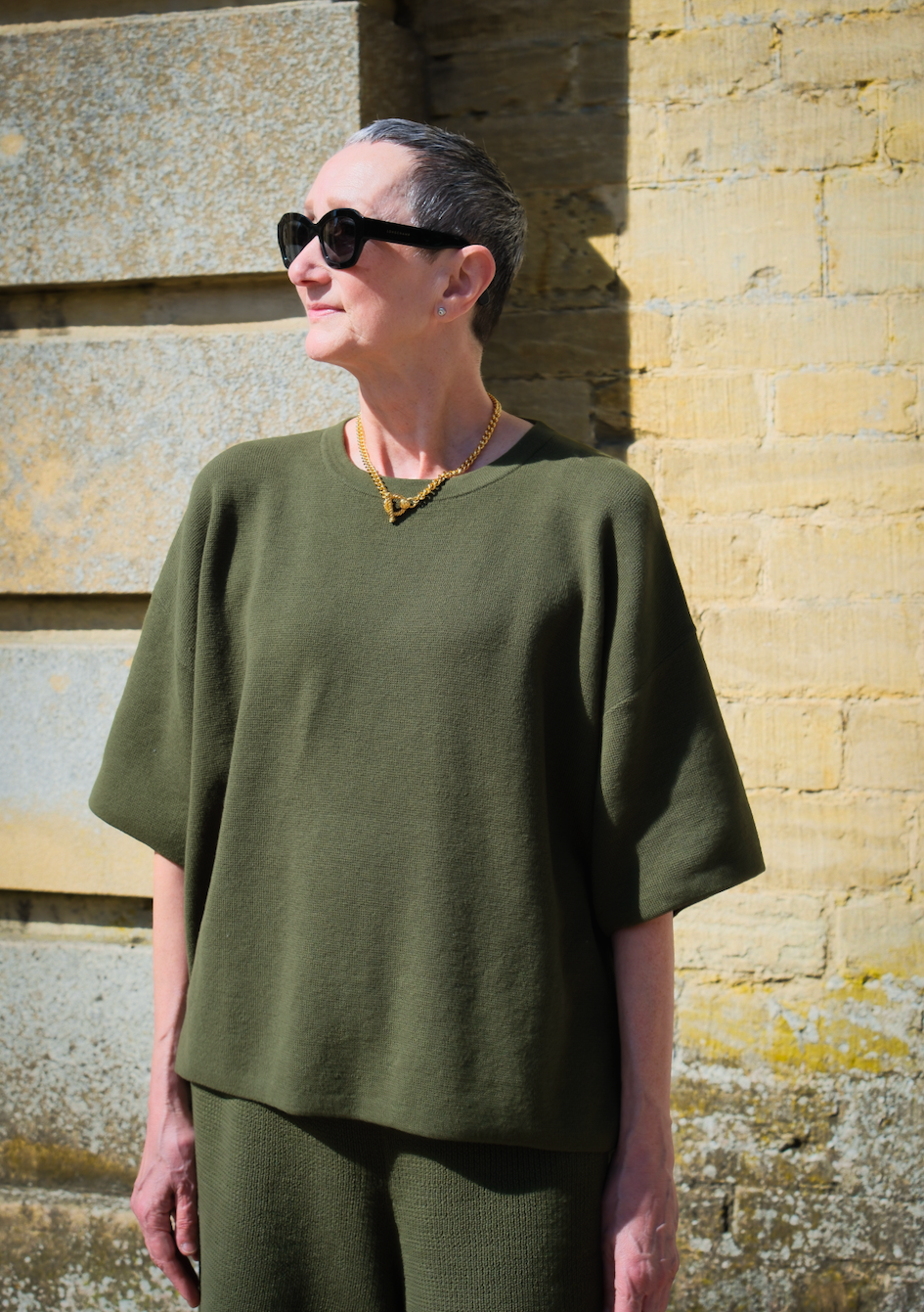 Knitted Tee- Olive Green