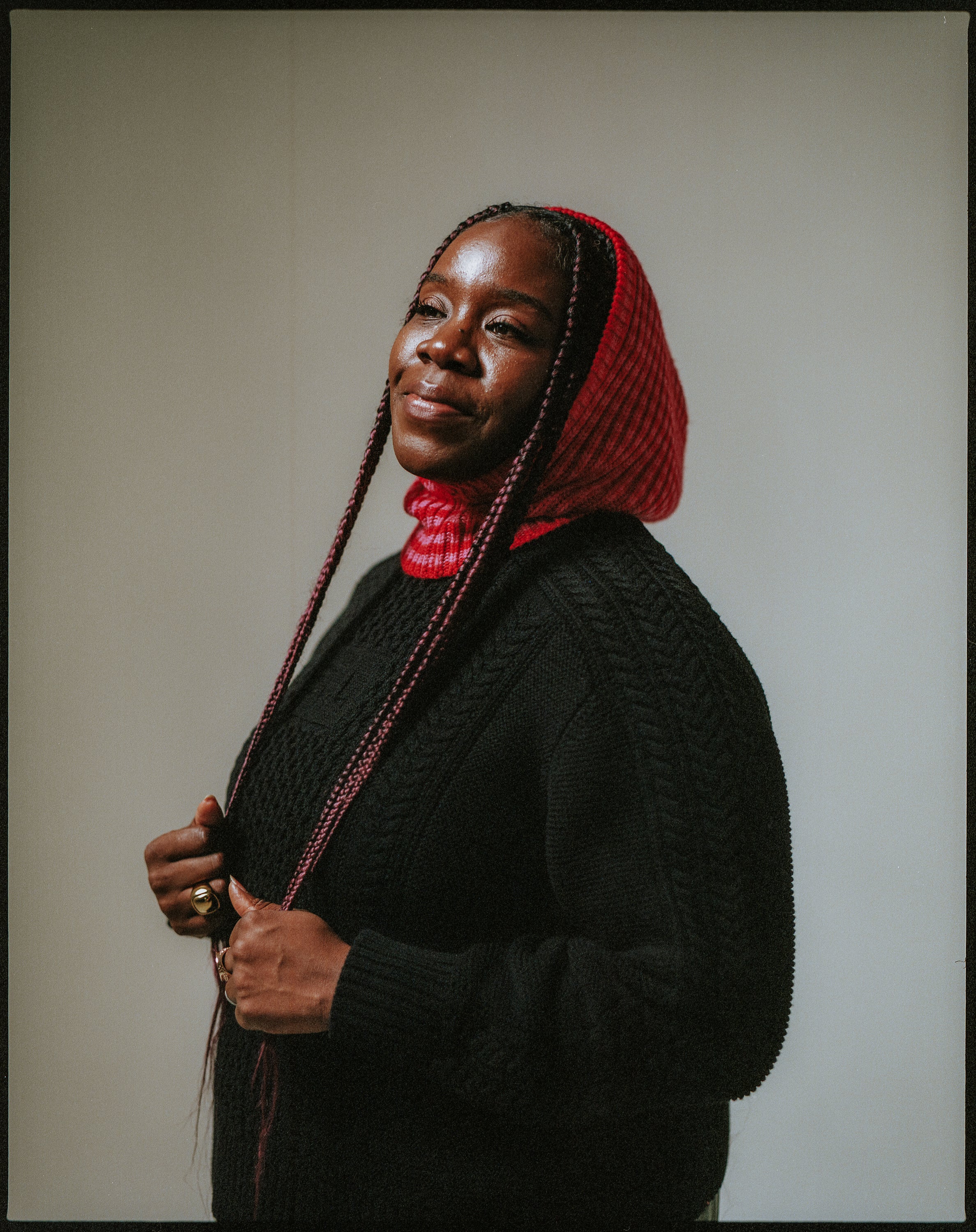 Fisherman Stripe Wool Hood - Pink & Red