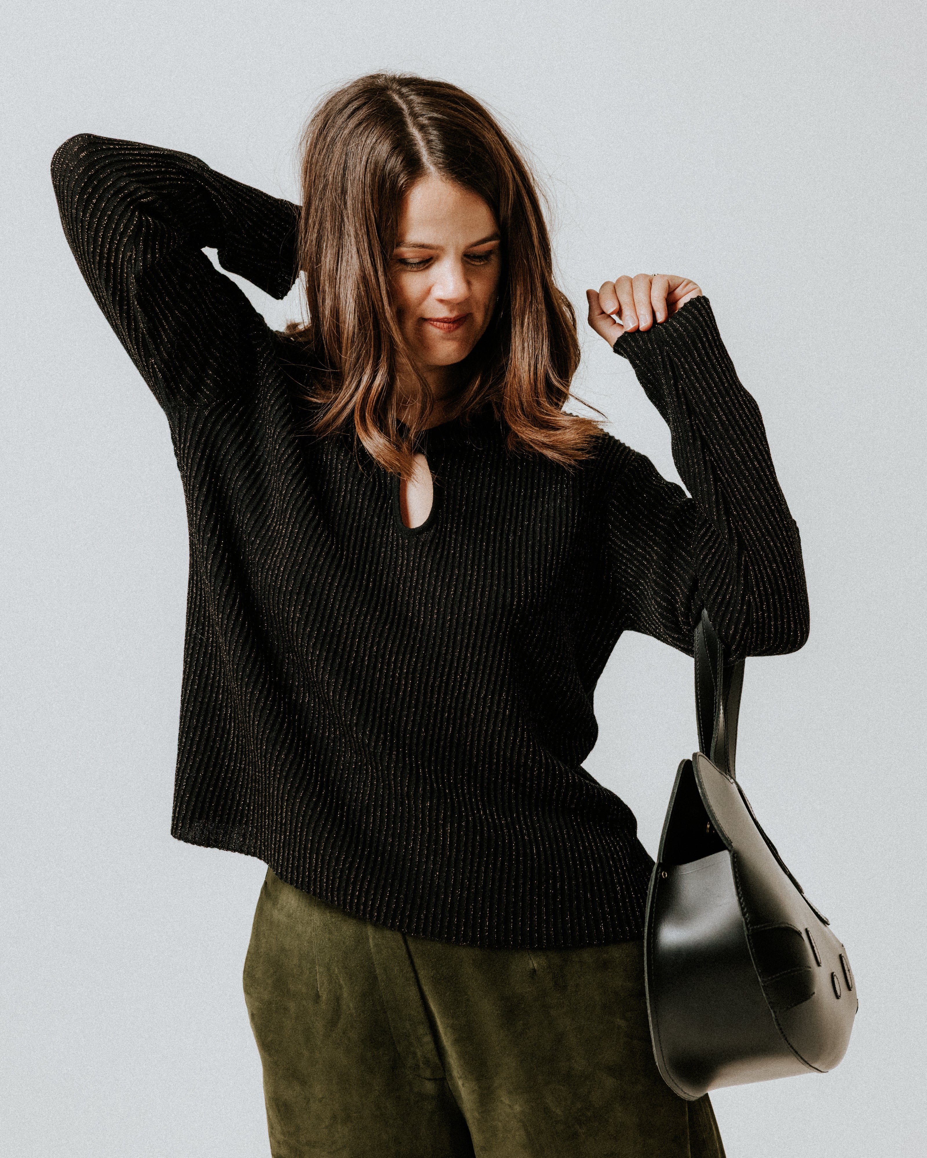Plisse Extra Fine Merino Wool Jumper - Black & Gold