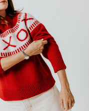 XOXO Merino Wool Yoke Fair Isle Jumper - Red/Blush