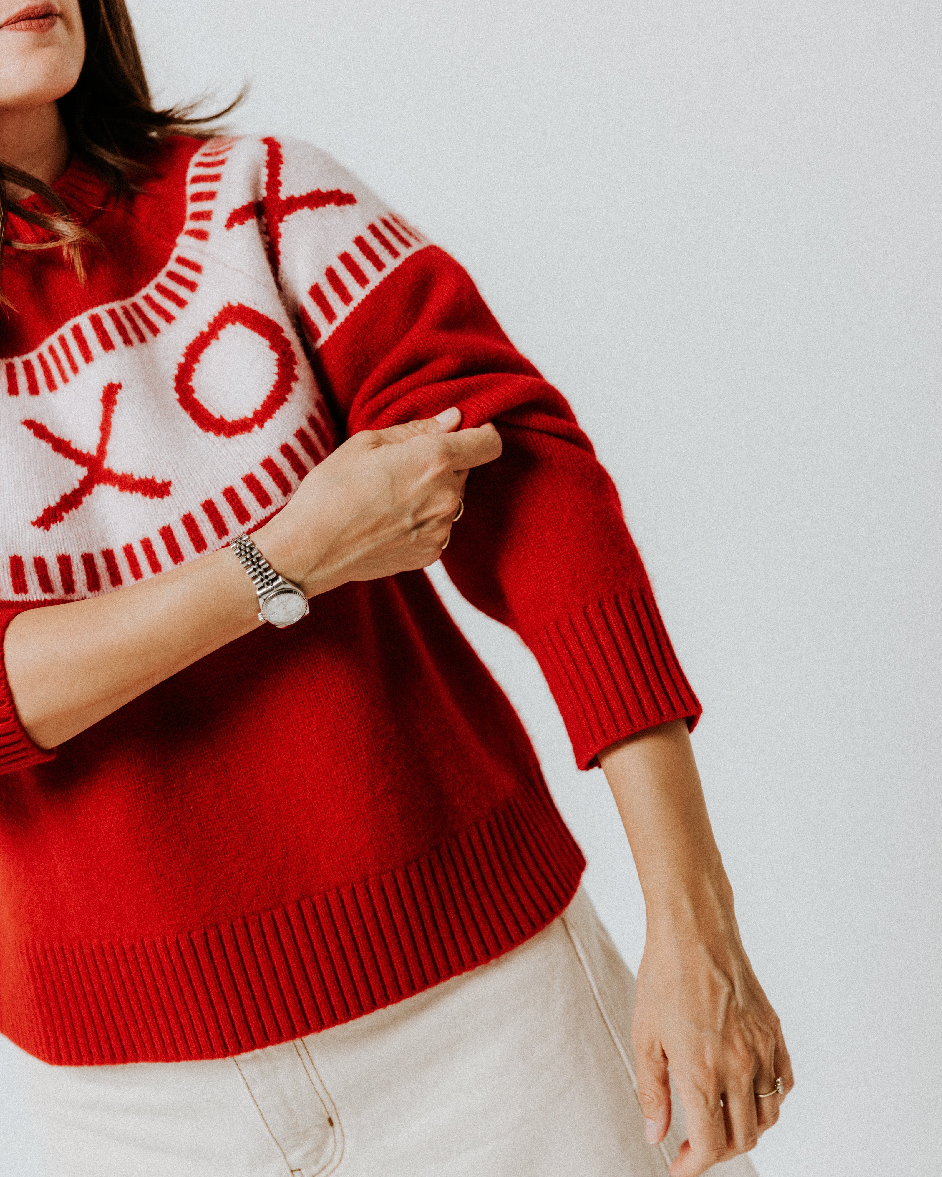 XOXO Merino Wool Yoke Fair Isle Jumper - Red/Blush