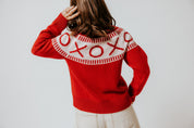 XOXO Merino Wool Yoke Fair Isle Jumper - Red/Blush