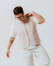 Fisherman Rib Wool Gilet - Mallow