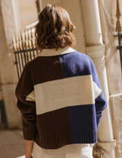 Rugby Merino Wool Top - Blue / Ecru / Dark Brown
