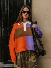Rugby Merino Wool Top - Orange / Brown / Purple