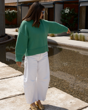 Relaxed fit cotton jumper featuring voluminous balloon sleeves and soft structured shape