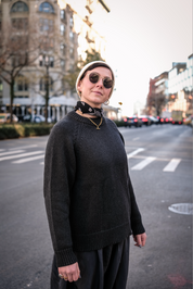 Relaxed boxy Charcoal Staple Crew Jumper in 100% cotton by Slow Love Knitwear