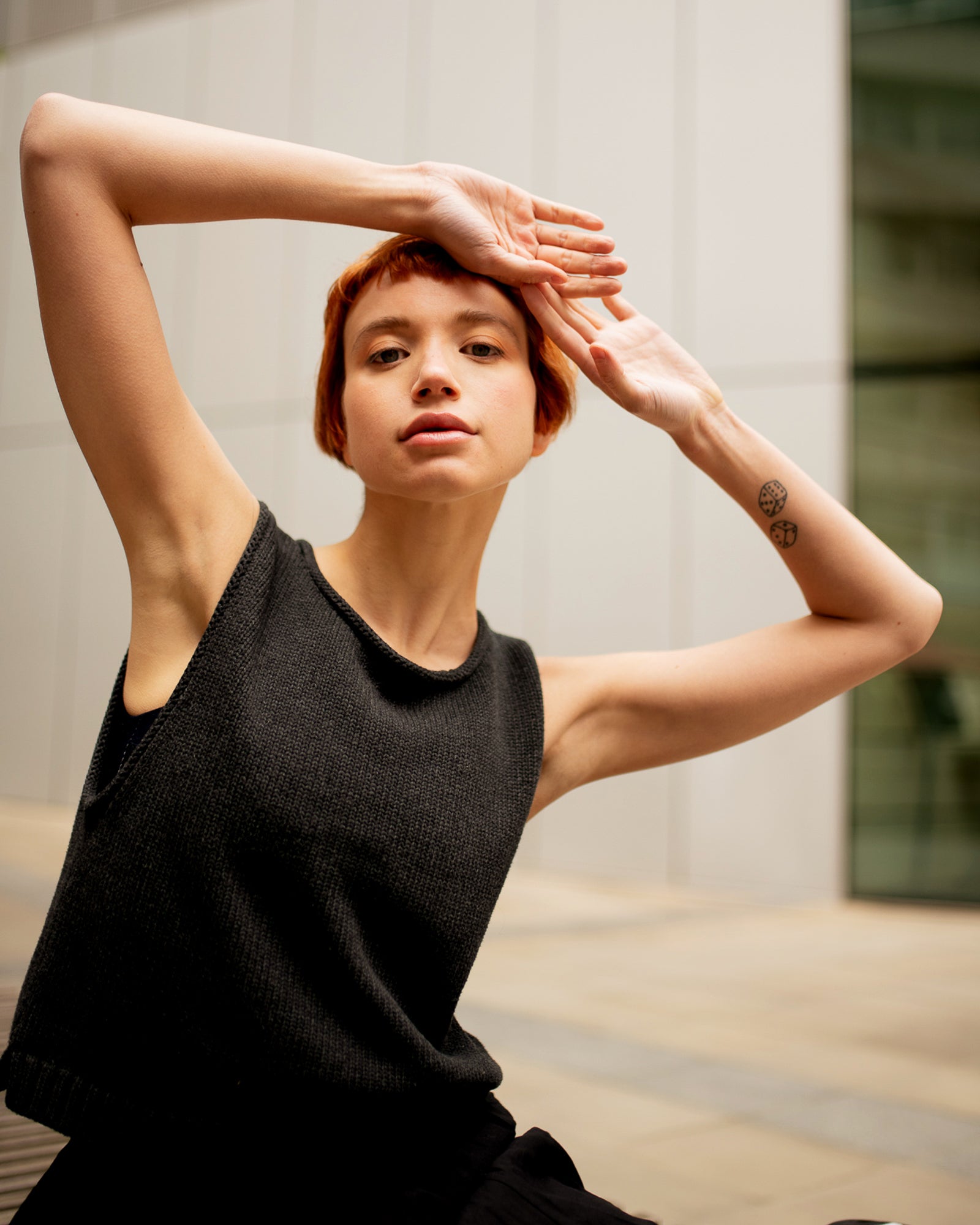 Charcoal Staple Tank by The Slow Love, designed with fully fashioned dropped armholes, self-roll trims and a relaxed boxy silhouette.