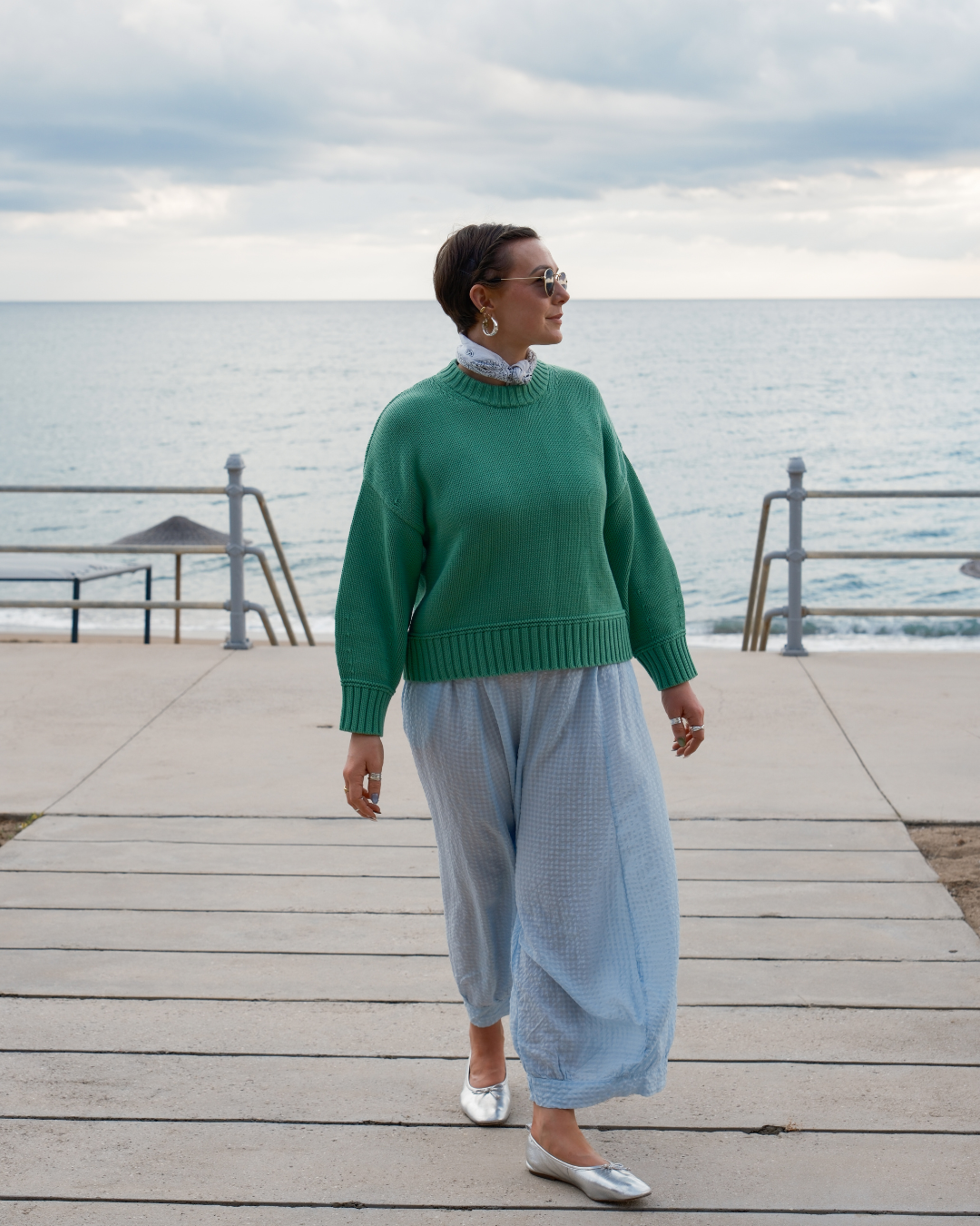 Women’s cotton balloon sleeve jumper with relaxed boxy silhouette by Slow Love Knitwear