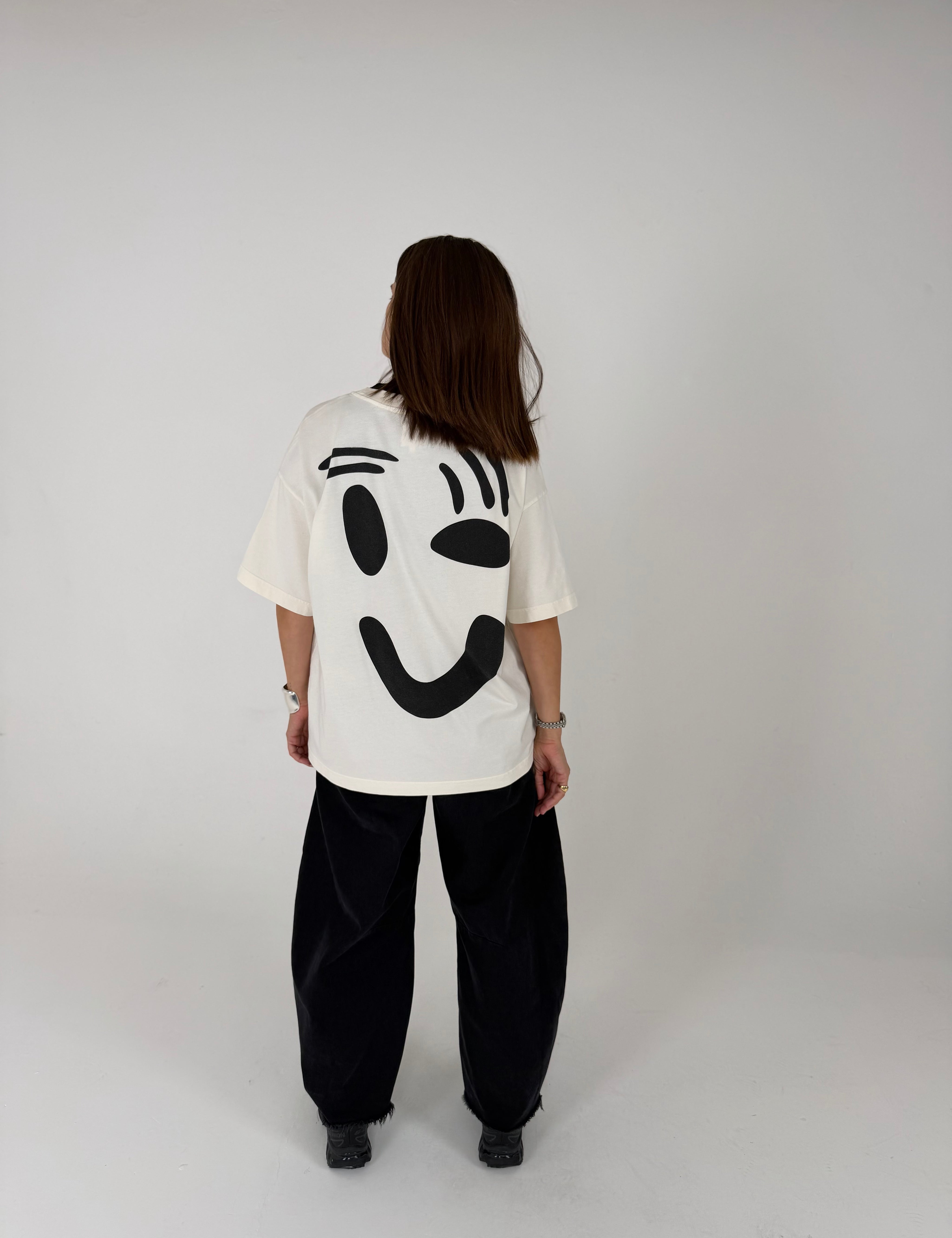 Back view of boxy fit heavyweight cotton t-shirt with relaxed silhouette