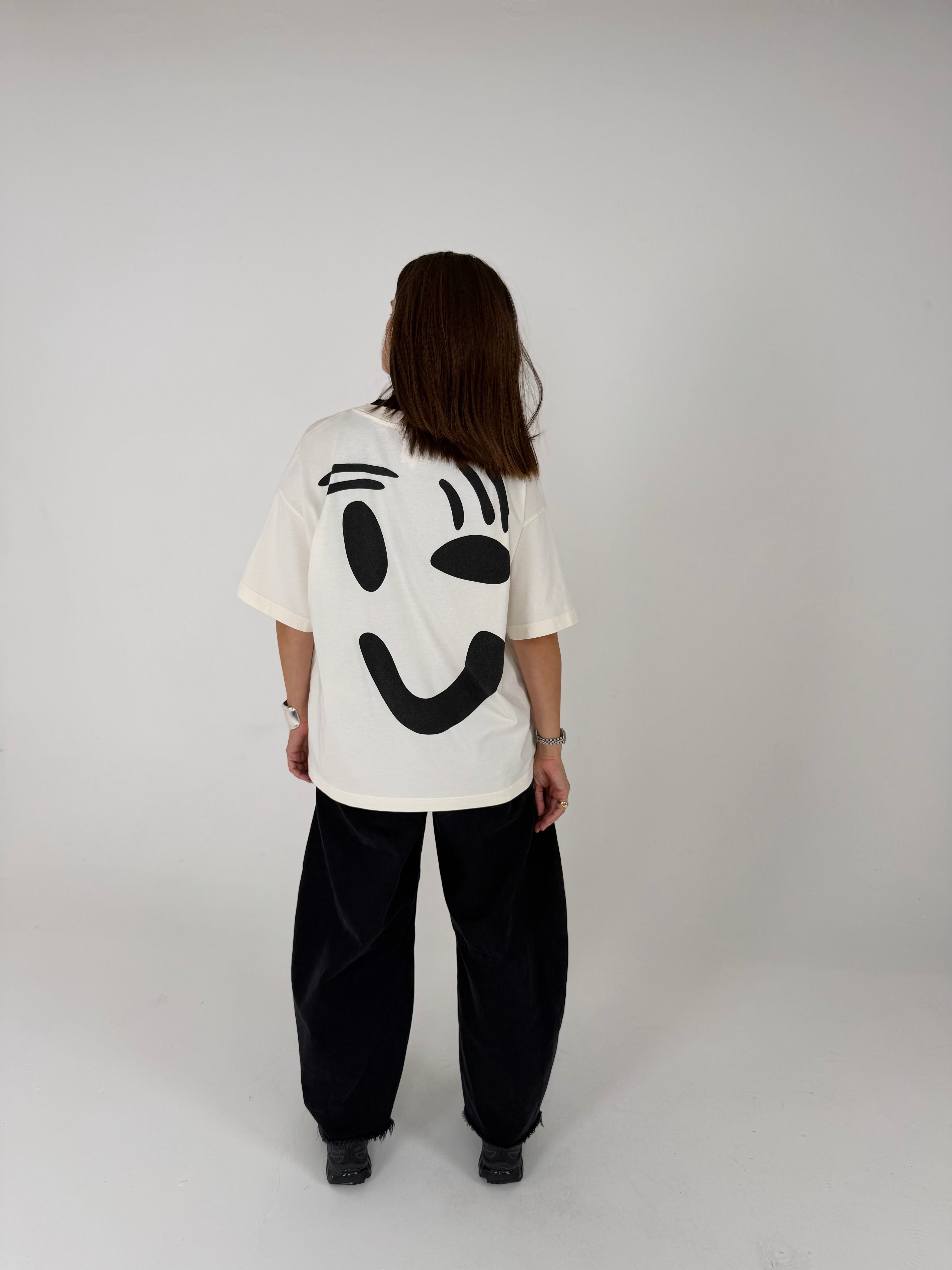 Back view of boxy fit heavyweight cotton t-shirt with relaxed silhouette