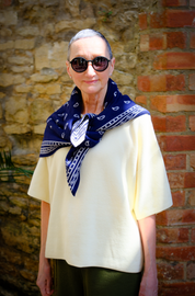 French Navy knitted bandana neck scarf by Slow Love Knitwear, made from soft merino wool