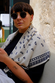 French Navy merino wool bandana scarf by Slow Love Knitwear, a soft and cosy accessory