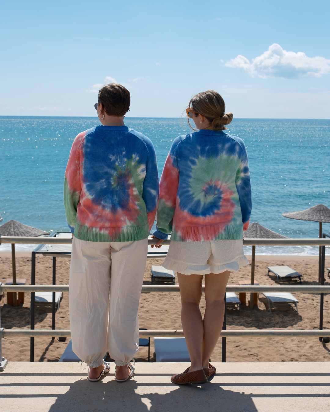 Hand tie-dyed cotton cardigan by Slow Love Knitwear with sun-washed colours inspired by Californian surfers