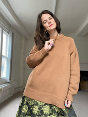 Oversized Hazelnut Staple Crew Jumper in 100% cotton by Slow Love Knitwear