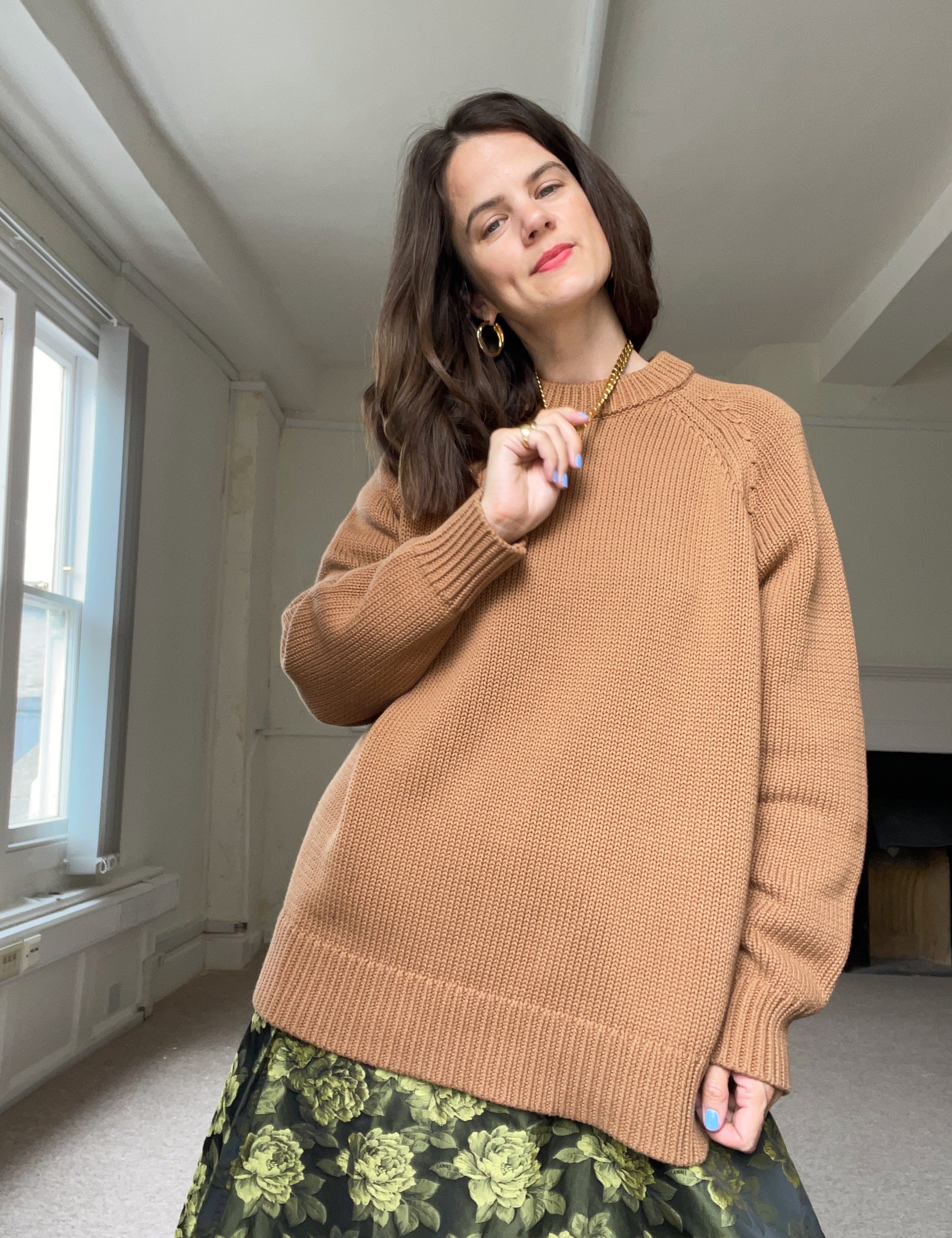 Oversized Hazelnut Staple Crew Jumper in 100% cotton by Slow Love Knitwear