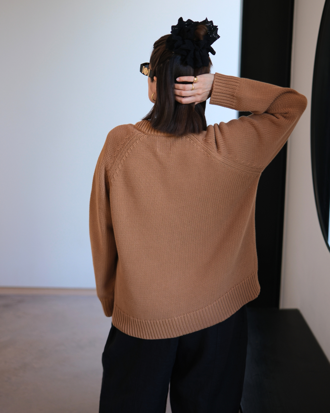 Back of Hazelnut Staple Crew Jumper in 100% cotton by Slow Love Knitwear