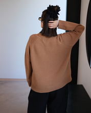 Back of Hazelnut Staple Crew Jumper in 100% cotton by Slow Love Knitwear