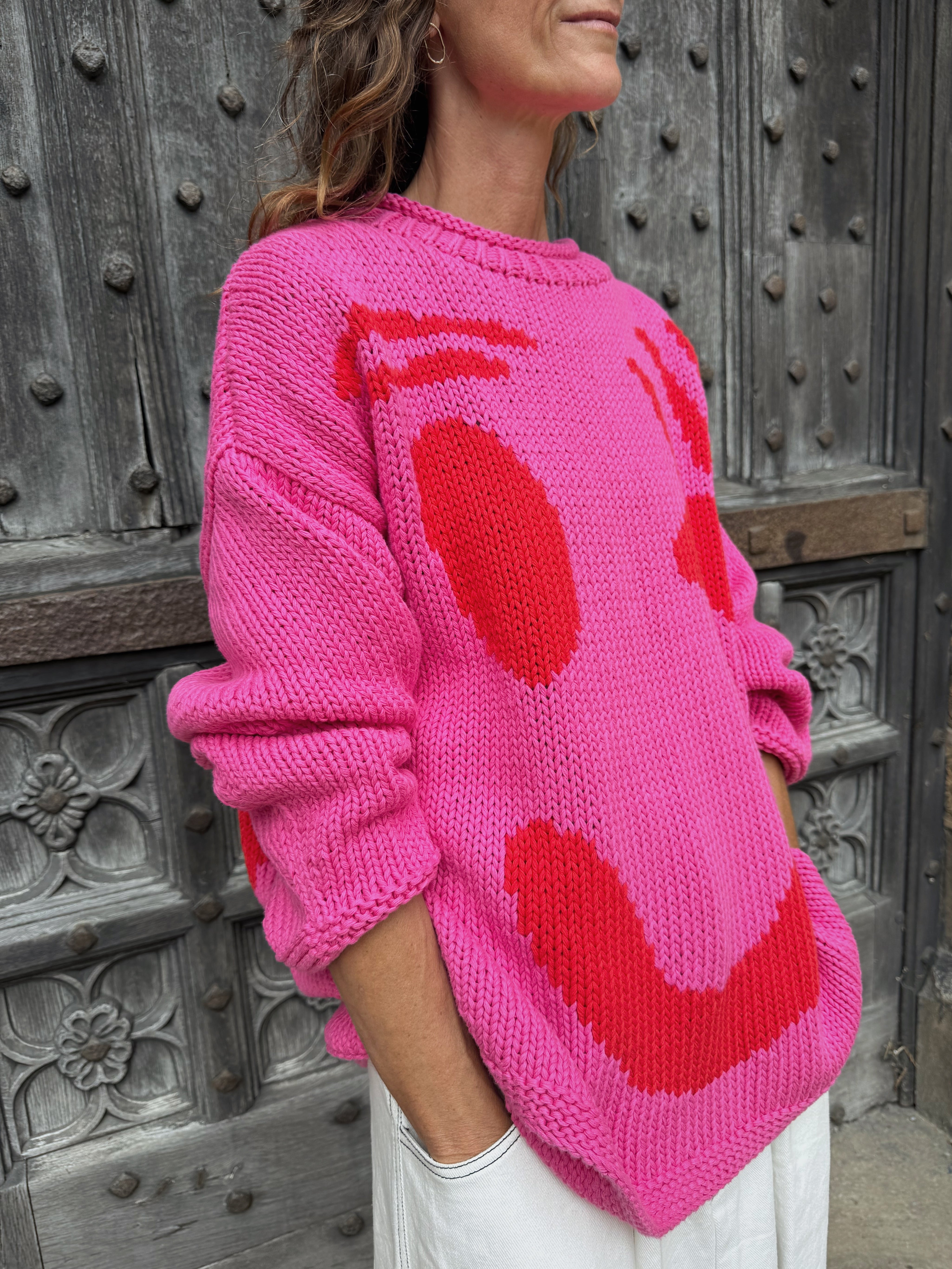 The FEEL GOOD Hand Knit Jumper Pink & Red
