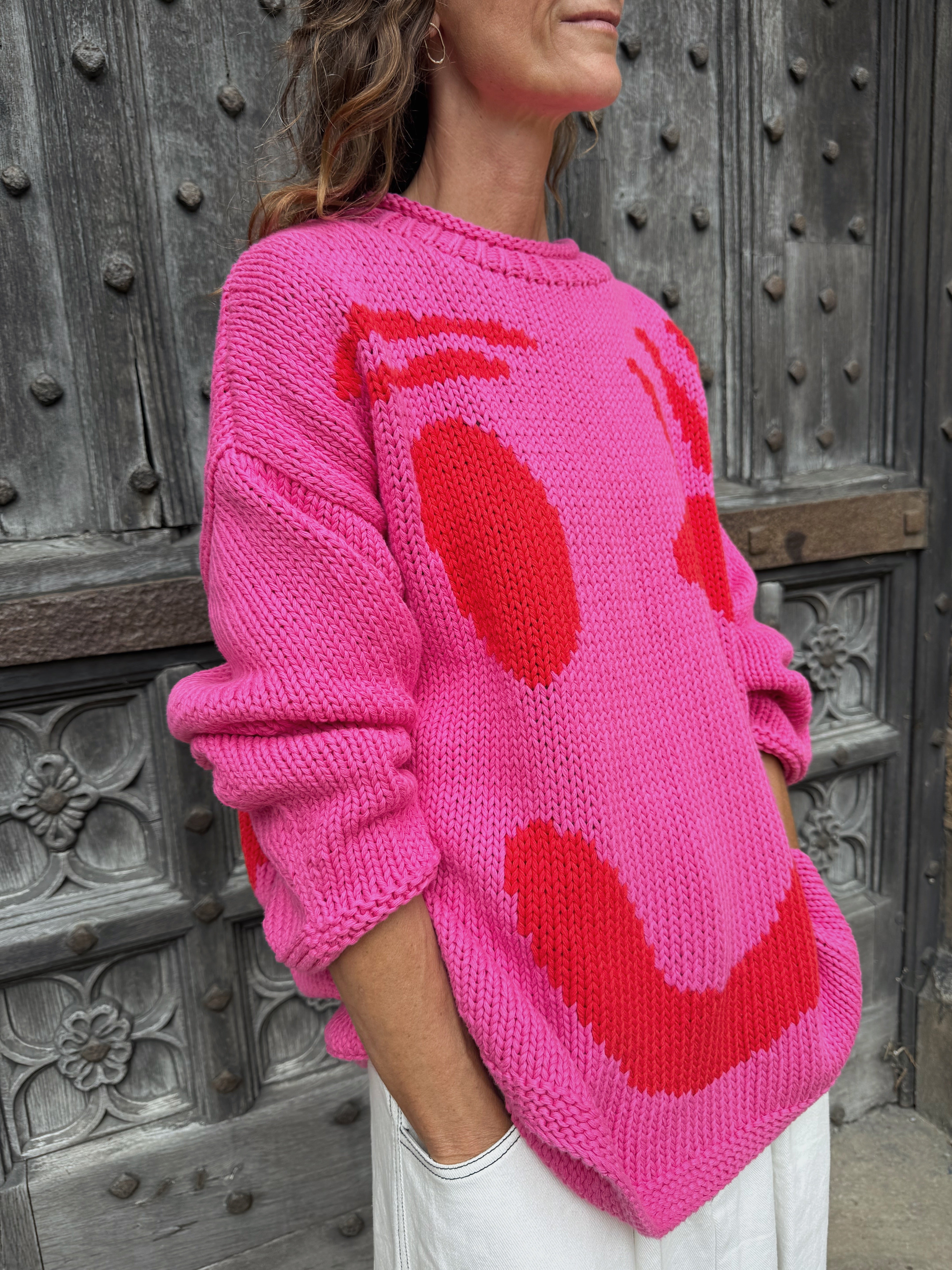 The FEEL GOOD Hand Knit Jumper - Pink & Red – The Slow Love